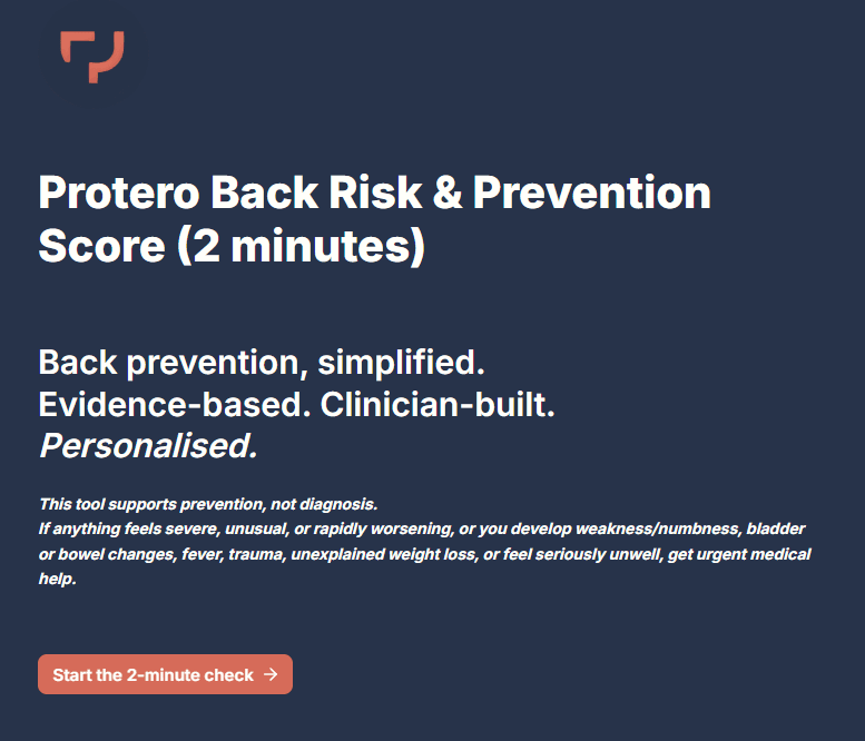 Protero Back Risk and Prevention Score assessment
